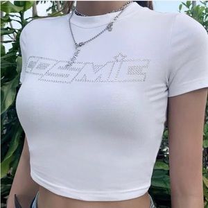 y2k white cosmic rhinestone top